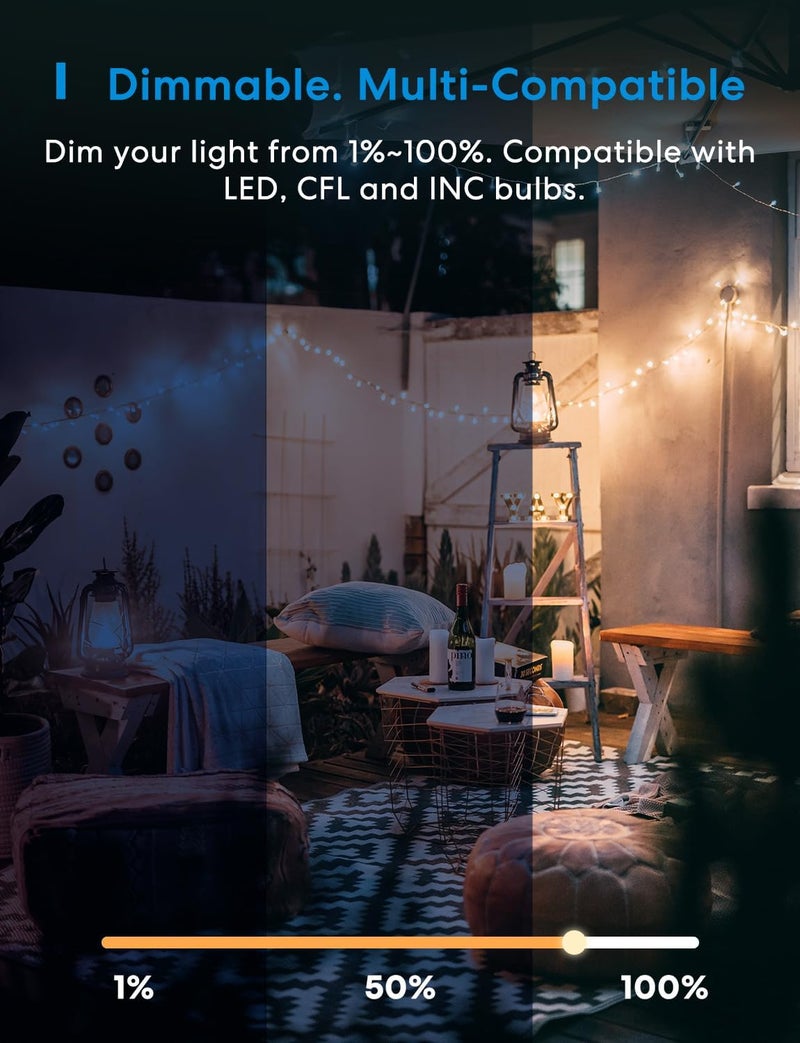meross Outdoor Dimmer Plug, Smart Outdoor Plug Works with Apple HomeKit, Alexa, Google Home, IP44 Outdoor Dimmer for String Lights Lamps, Patio Lights with Voice & Remote Control, Schedule & Timer - Image 2